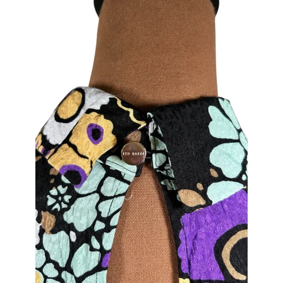 Ted Baker Saskiie Black Floral Mini Dress Size US 4 - Picture 6 of 11